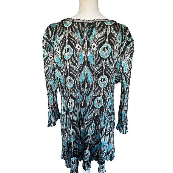 Vintage Alberto Makali Size XL Multicolor Lace Trim Long Sleeve Top Blouse - Picture 2 of 11